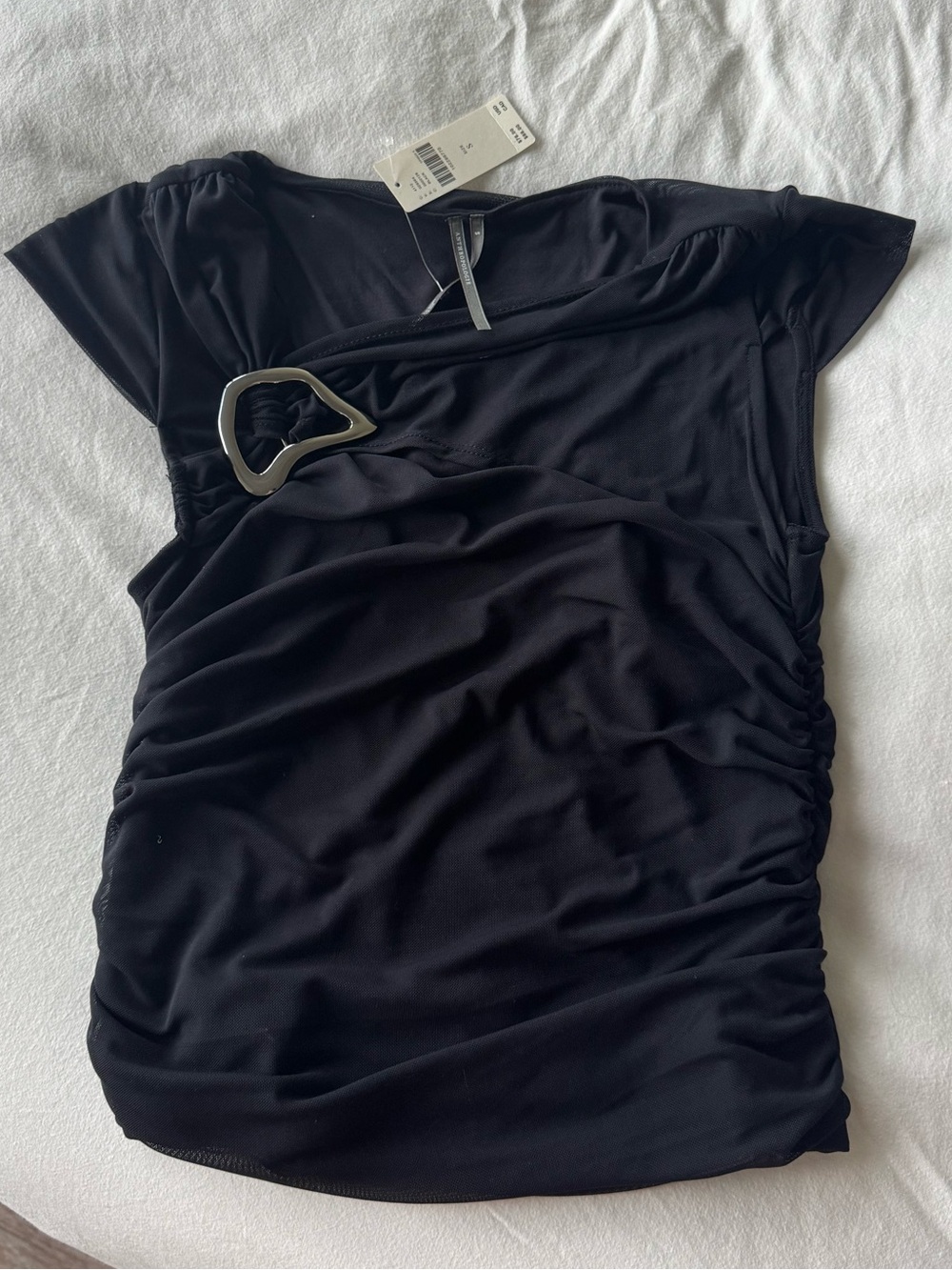 Anthropologie Black Ruched Top with Decorative Buckle